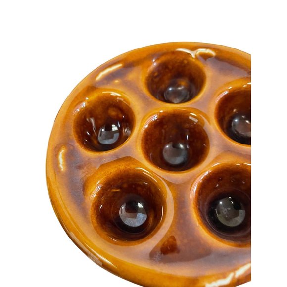 Taiwan Ceramic Brown Glazed Escargot Snail Plate Baking Dishes Handle Set of 4 - Picture 8 of 9